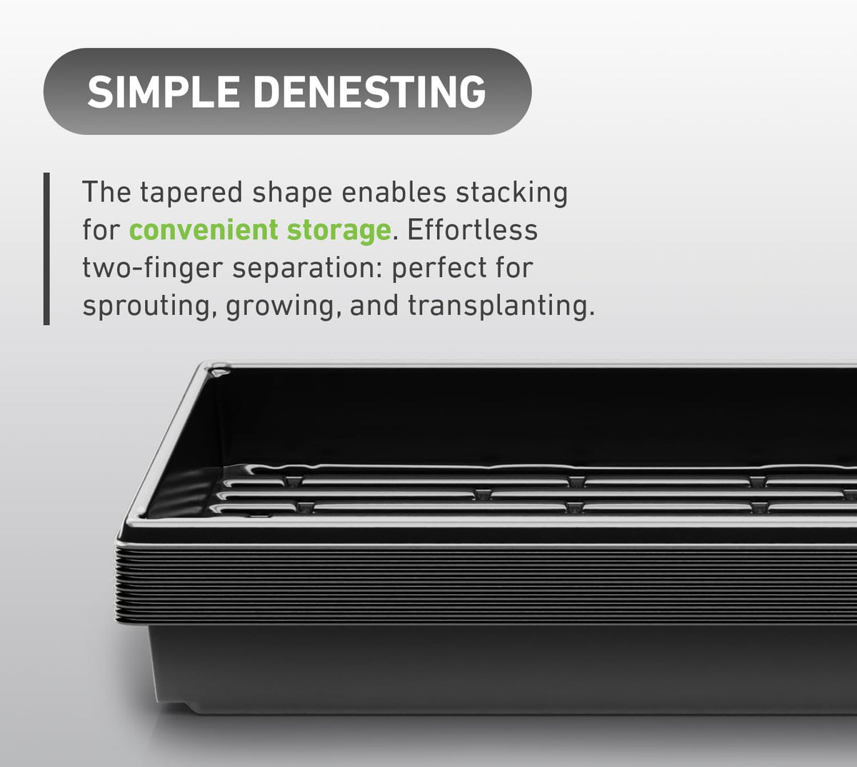 Yield Lab 10x20 tray with no-drain holes for controlled watering.