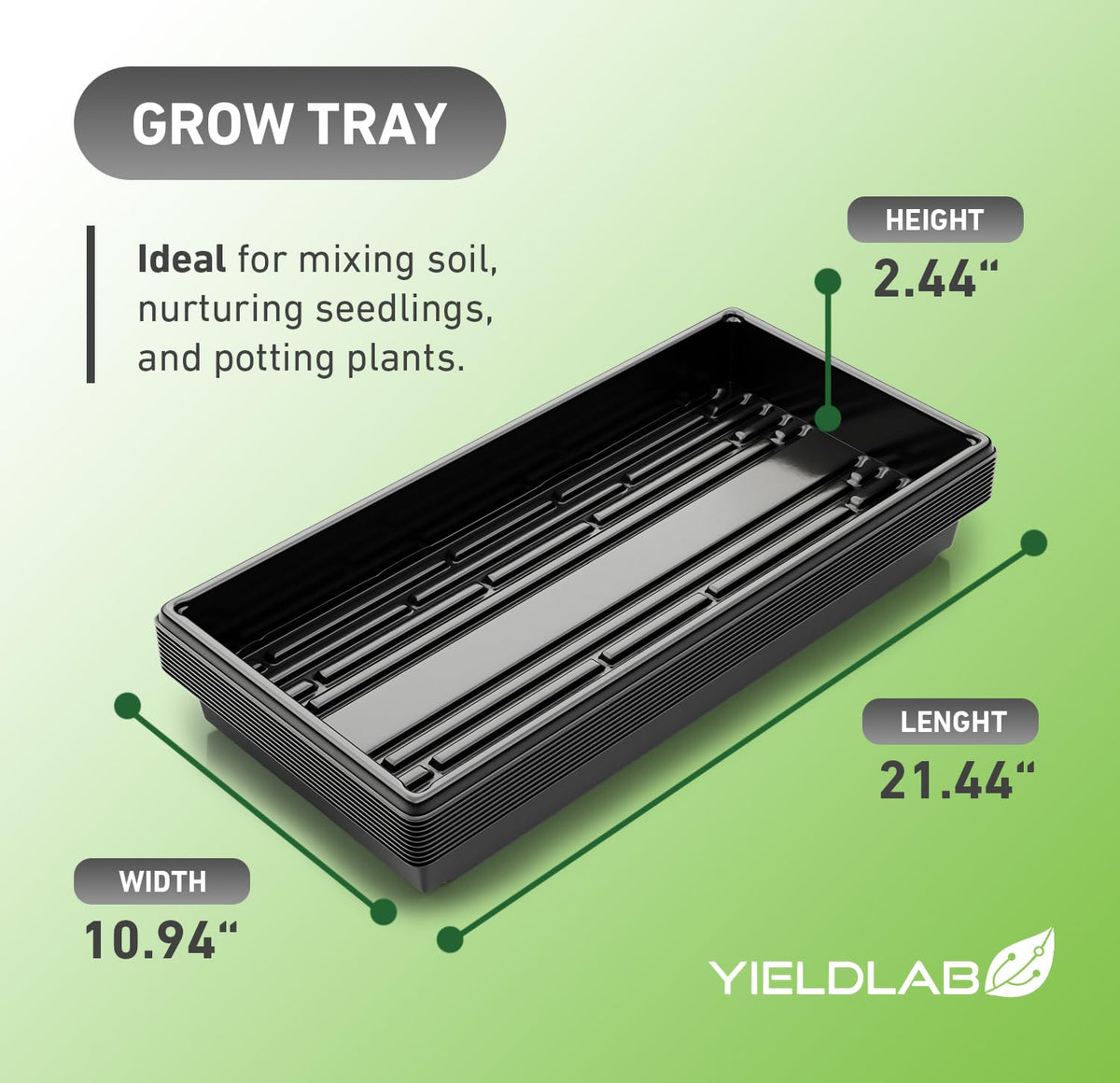 Yield Lab 10x20 propagation tray side view shows durable construction.