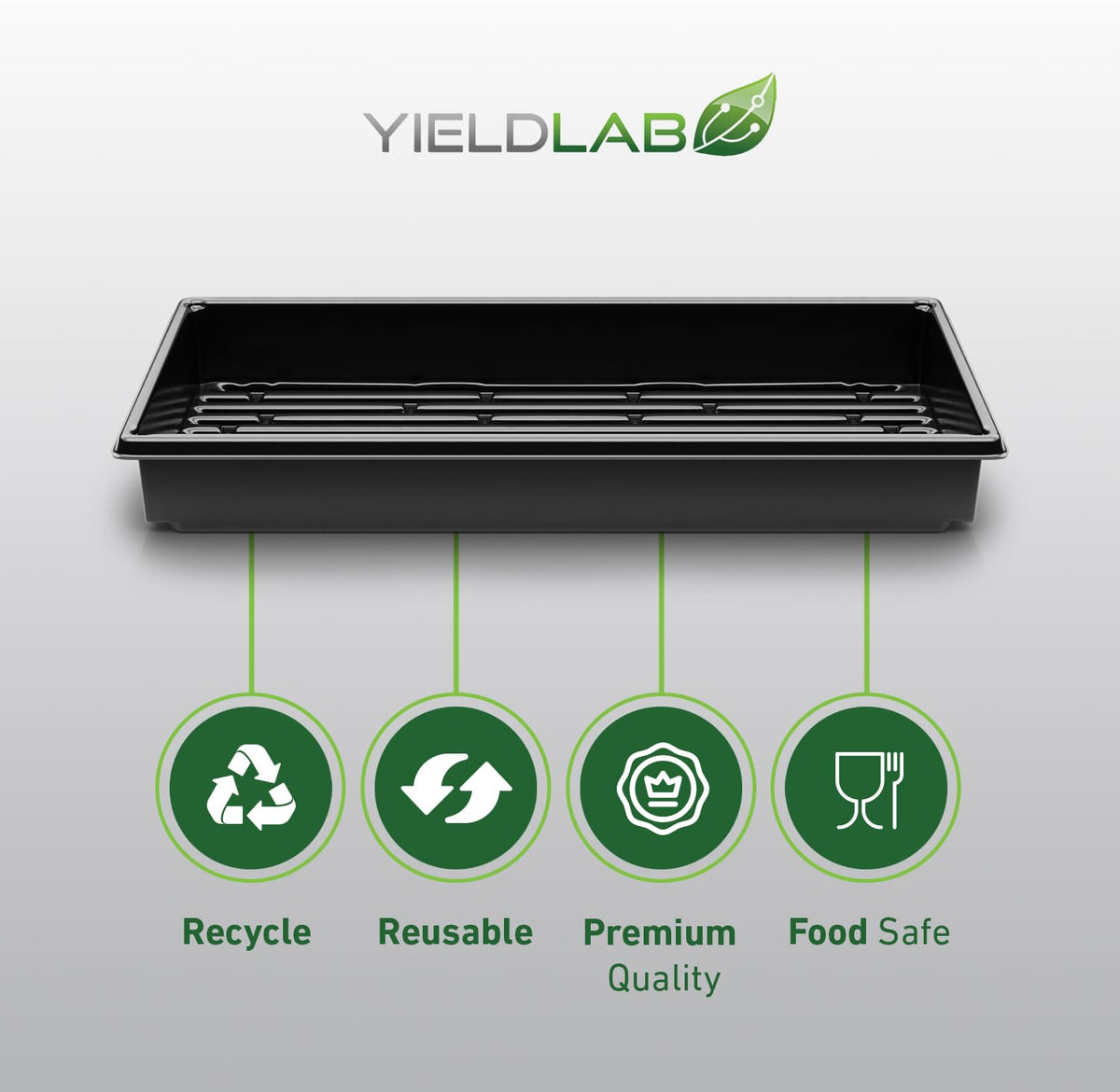 Yield Lab black plastic propagation tray emphasizes durable, reusable design.