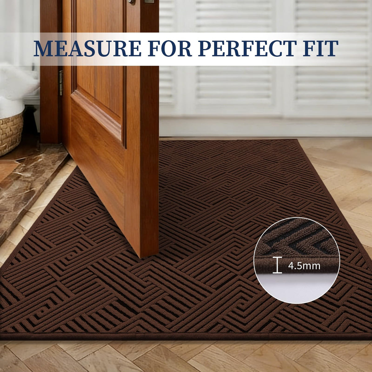 YIHOUSE door mat with rubber backing stabilizes on slick floors.