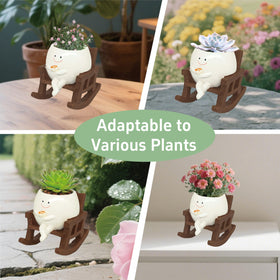 Yiilead Smiley Planter displayed on a sunny outdoor patio