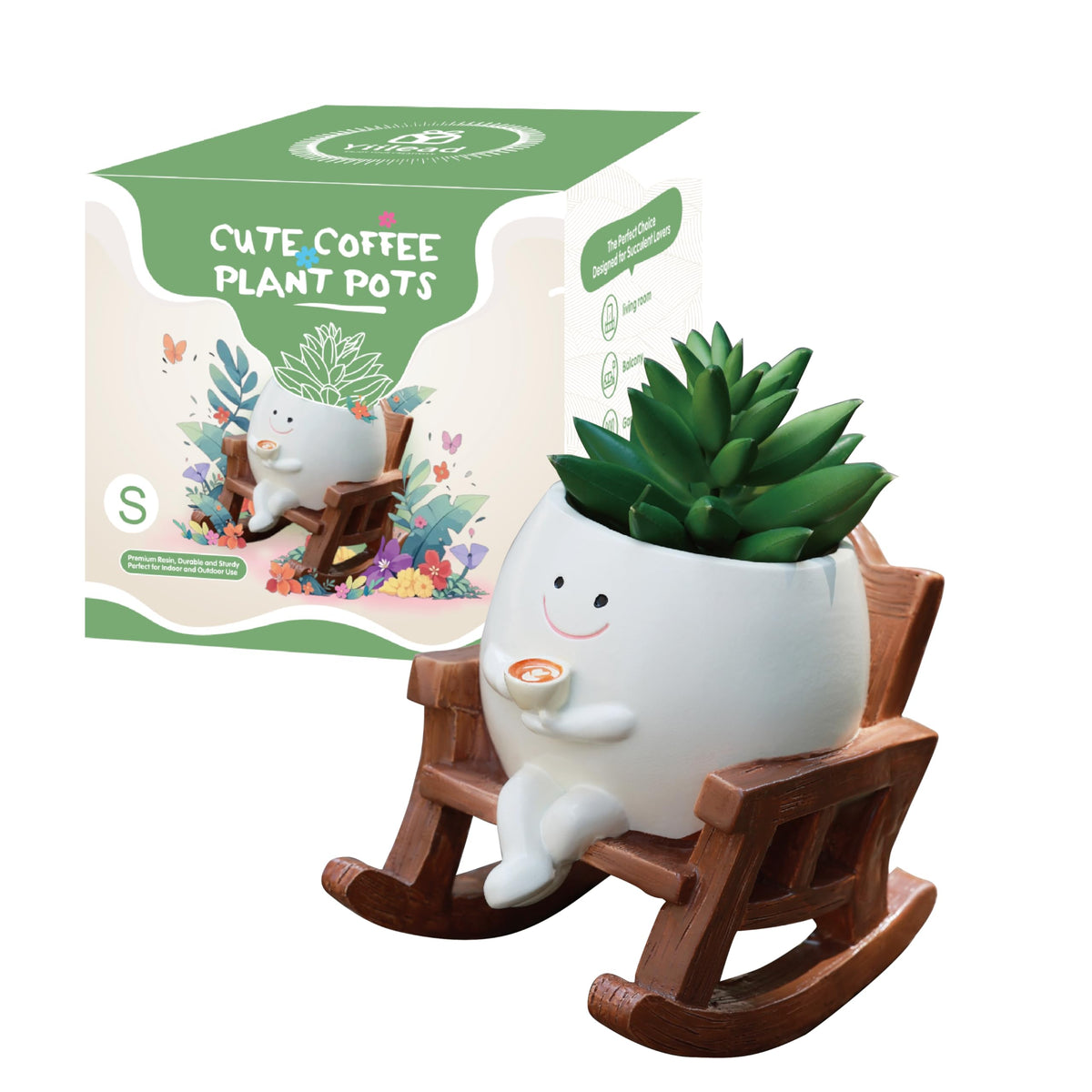 Yiilead Smiley Face Planter on rocking chair adds cheerful patio decor