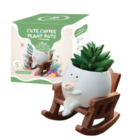Yiilead Smiley Face Planter on rocking chair adds cheerful patio decor