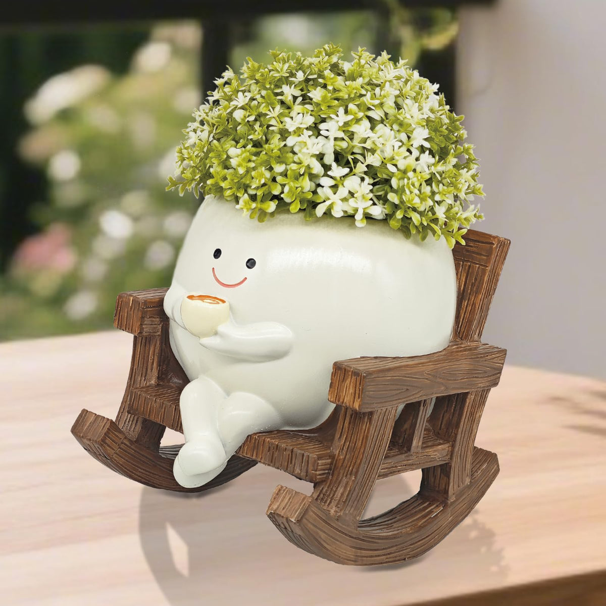 yiilead smiley-face planter on rocking chair ideal for indoor or outdoor succulents