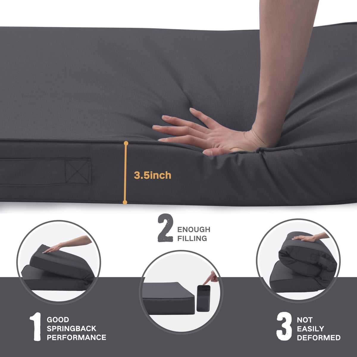 YIJIAN HOME cushion features a handle and adjustable straps for secure outdoor use.