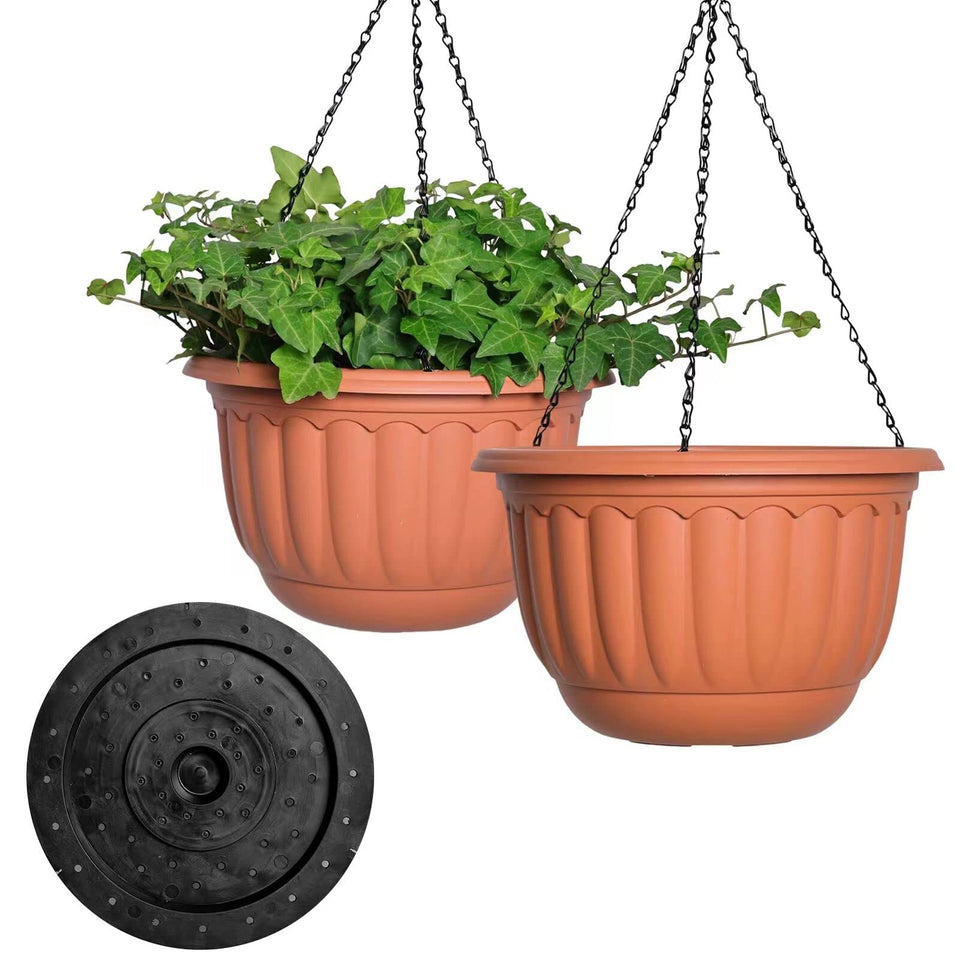 YIKUSH hanging planter 12-inch terracotta color; warm indoor decor.