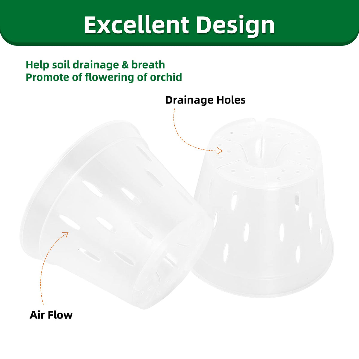 YIKUSH 7-inch clear orchid pot with drainage slots for indoor use.