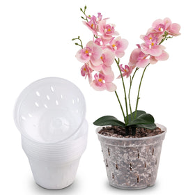 YIKUSH 7-inch orchid pot top view with clear plastic walls for root observation.