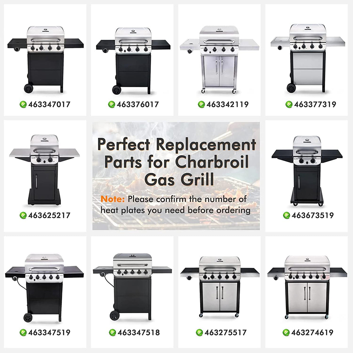 Yiming heat plates 5-pack for Char-Broil Performance, protects burners and promotes even heat.