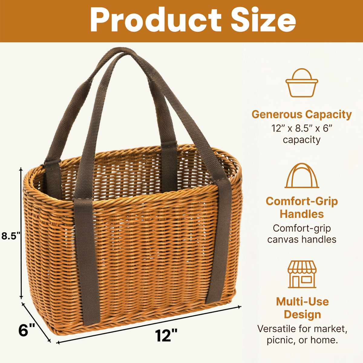 YIMITEE wicker basket with double handles, sturdy and comfortable to carry.
