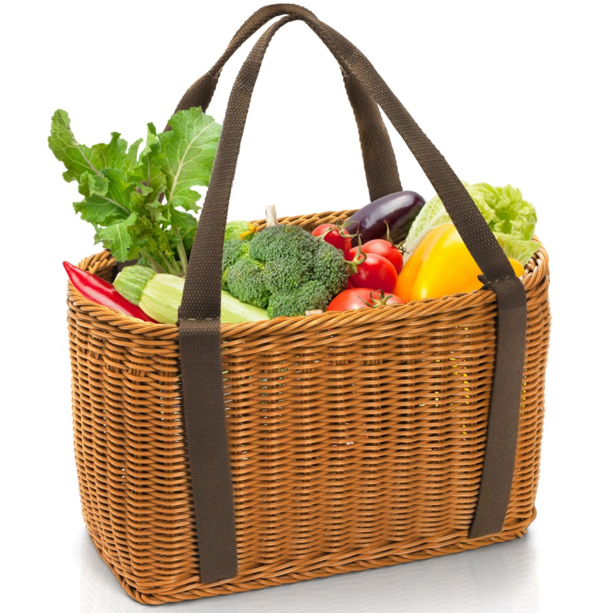 YIMITEE wicker basket with handle, open top ideal for easy picnics.
