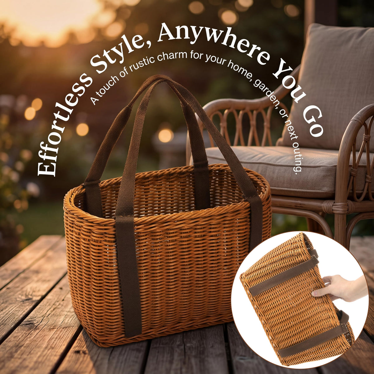 YIMITEE basket ready for picnic snacks and beverages.