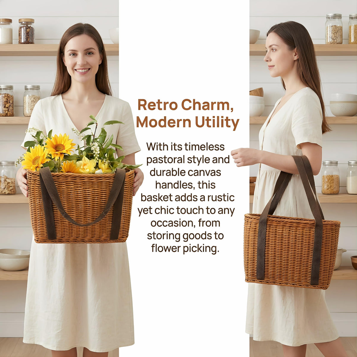 YIMITEE wicker basket in rustic brown, a charming decor accent.
