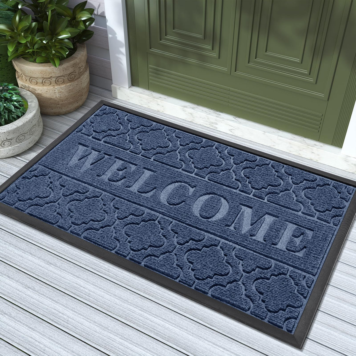 Yimobra all-weather blue entry mat protects floors from dirt
