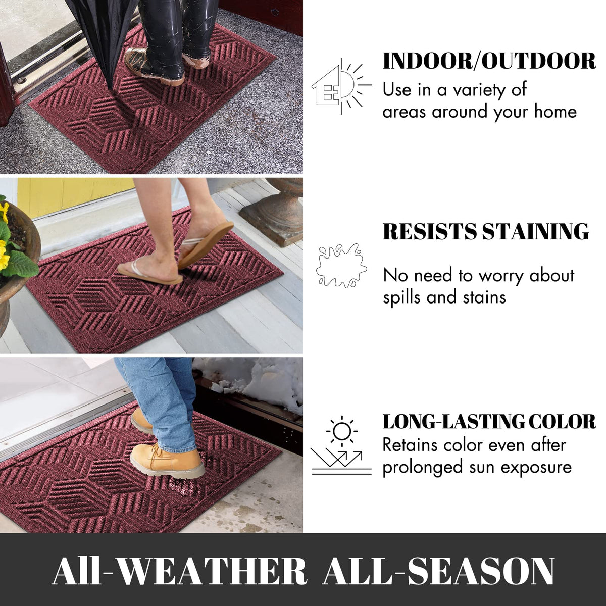 Yimobra door mat is easy to clean with vacuum, broom, or hose.