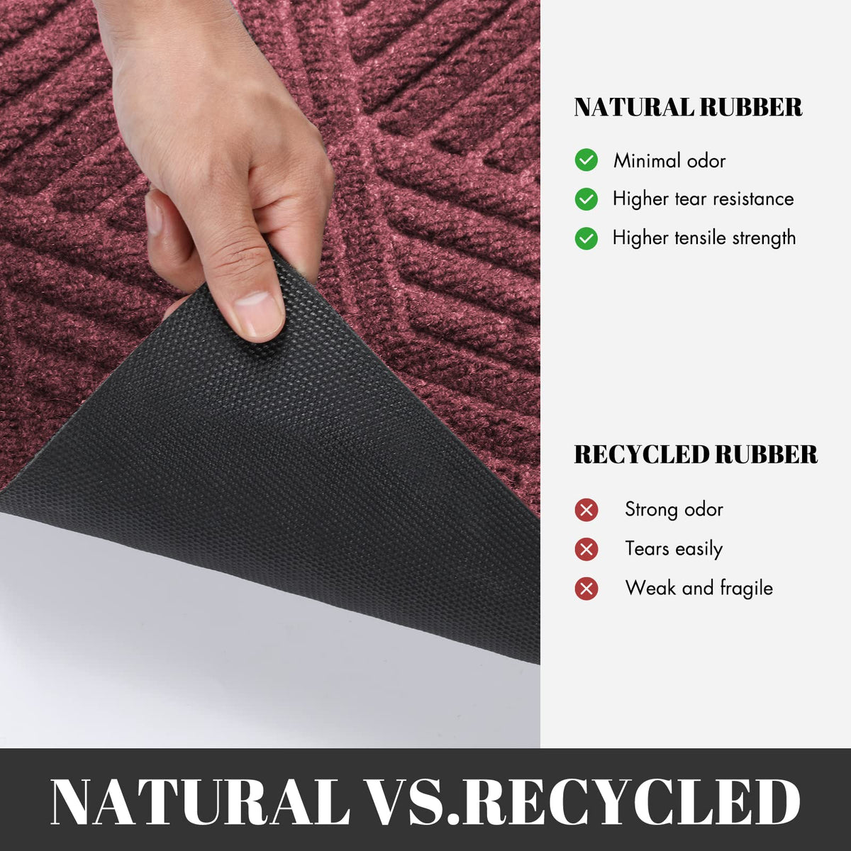 Yimobra natural rubber doormat provides strong grip on wet or icy surfaces.