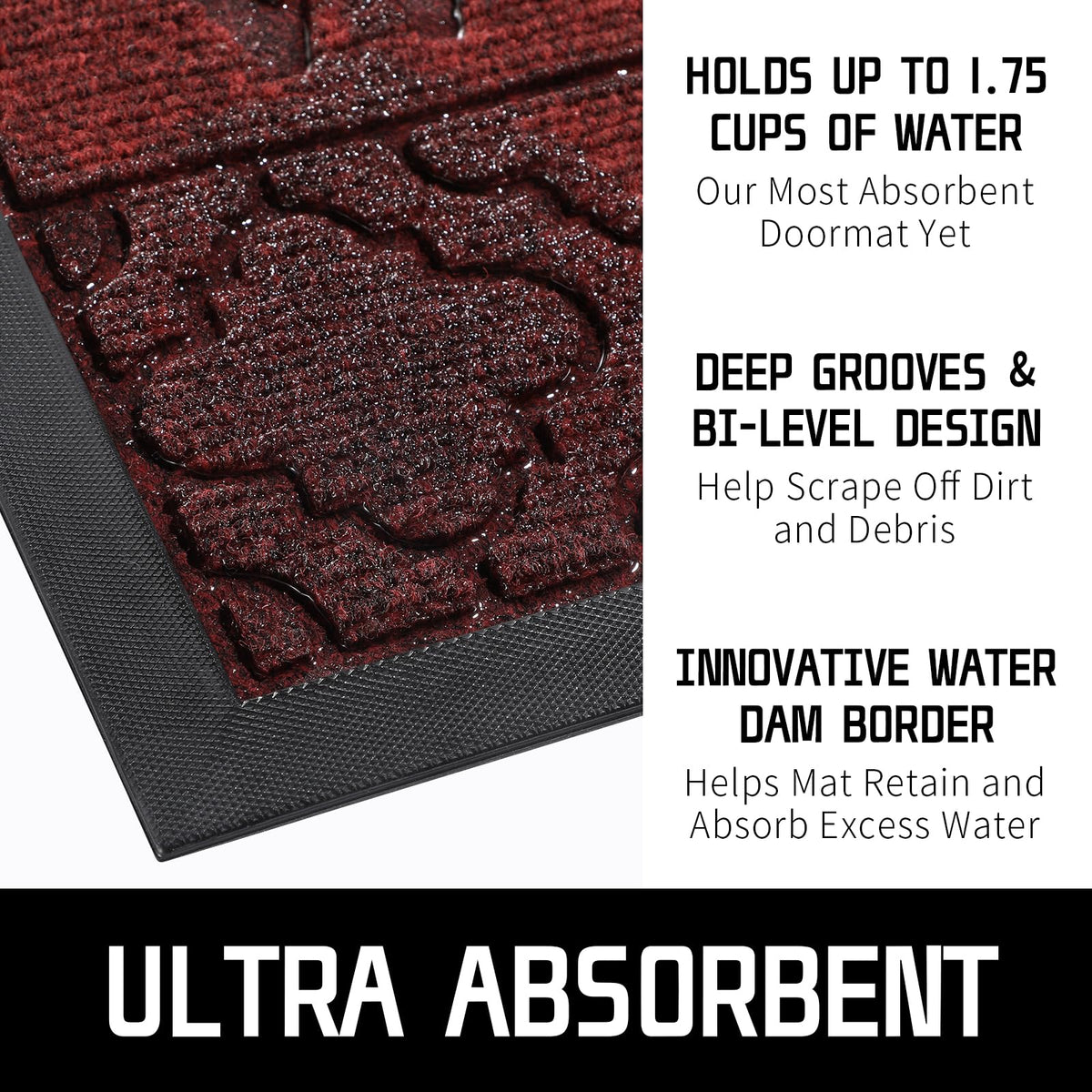 Yimobra front door mat with rugged construction withstands weather.
