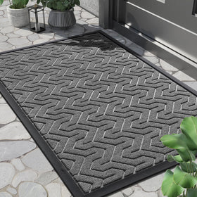 Yimobra front door mat waterproof close-up showing mud-trapping grooves.
