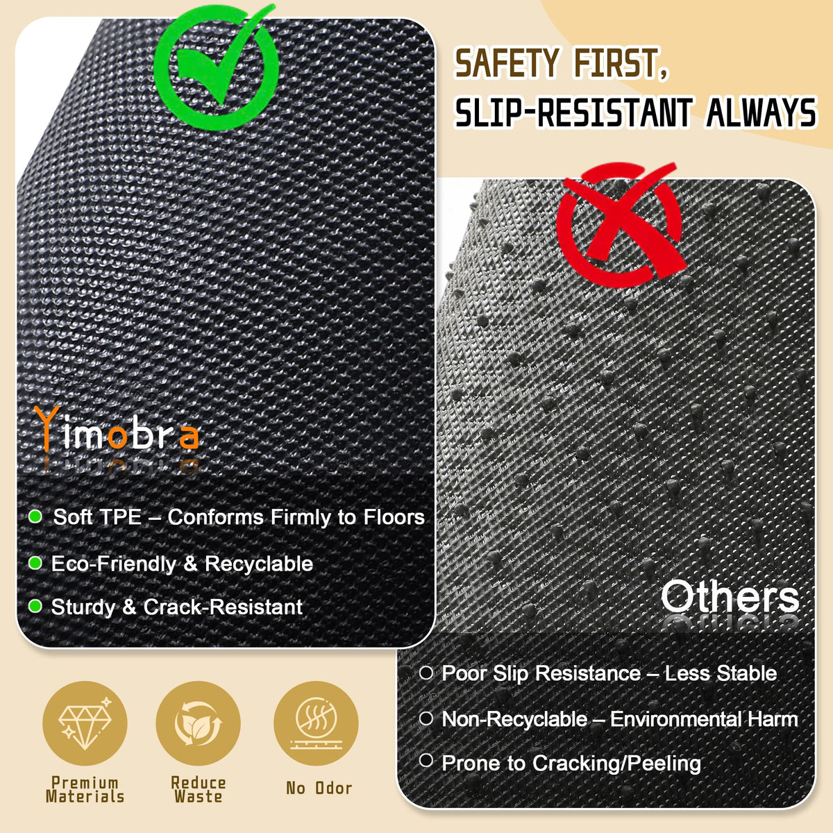Yimobra outdoor mat cleans easily with shake, vacuum, or hose rinse.