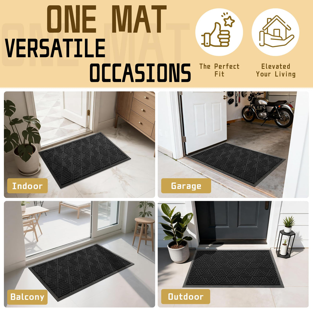 Yimobra mat fits porches, garages, and patios for versatile use.