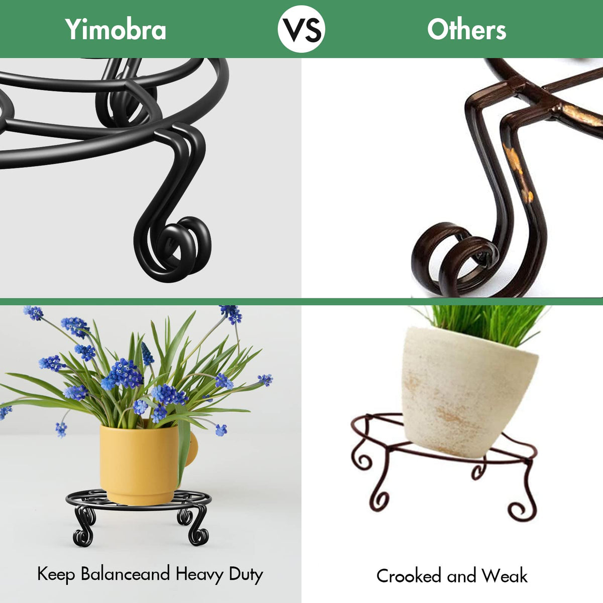 Yimobra plant stand with welded iron frame showcases durable rustproof design for outdoor use.