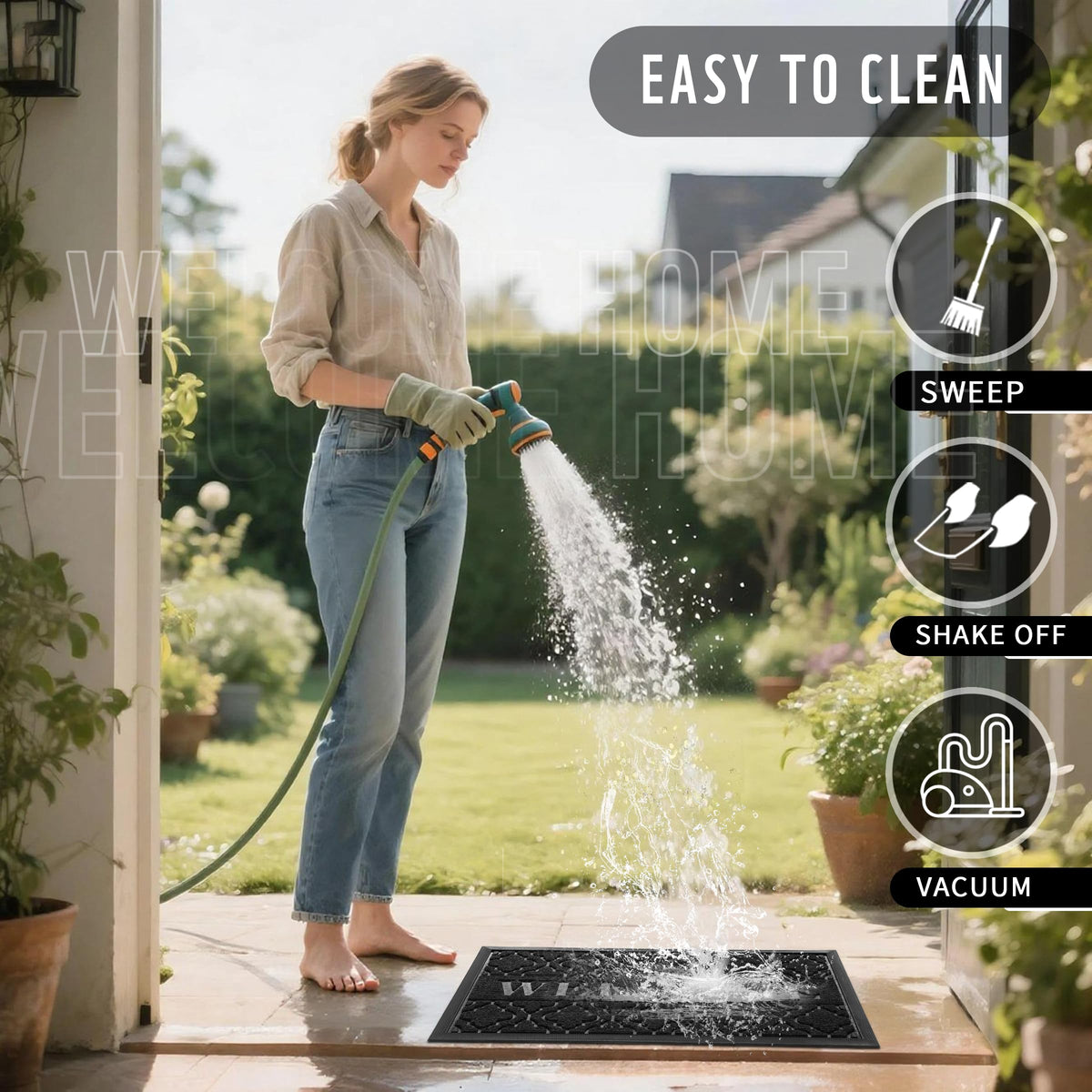 Yimobra black 36x24 mat blends with any entrance while hiding dirt