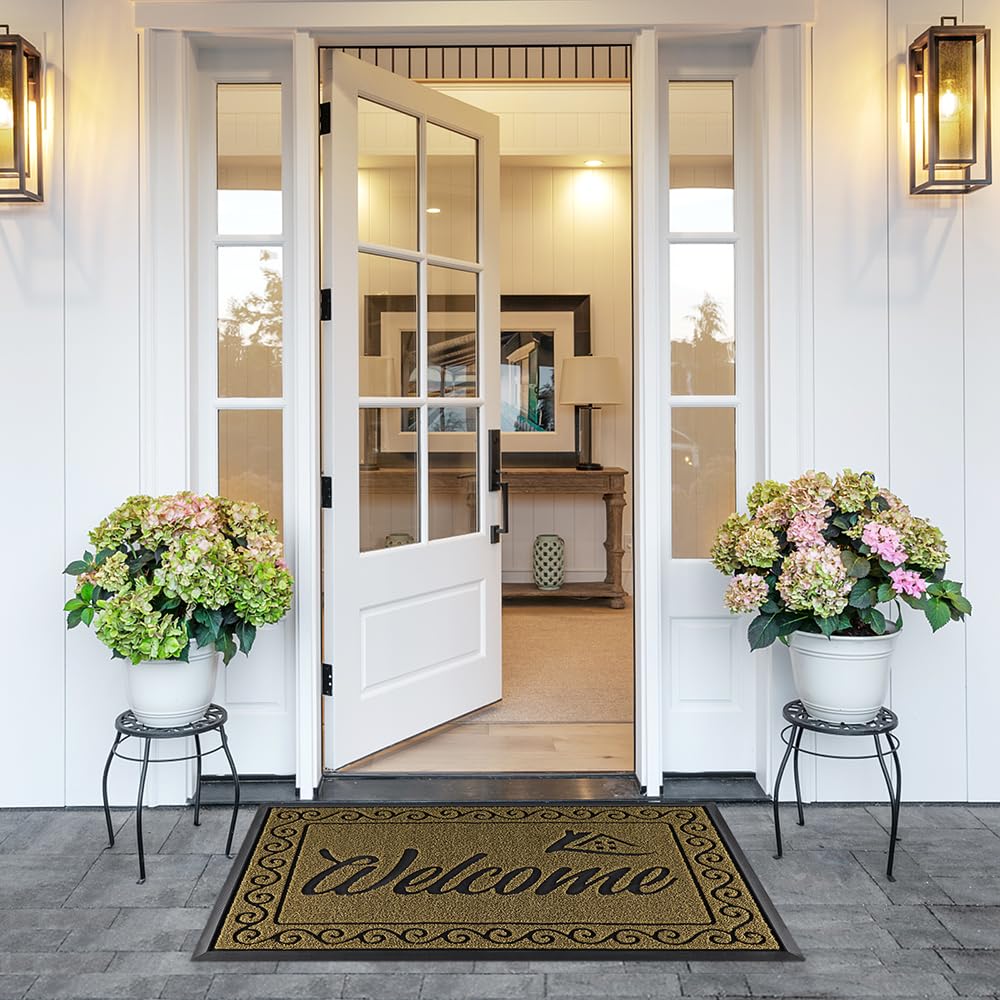 Yimobra beige-brown mat complements any decor while trapping debris.