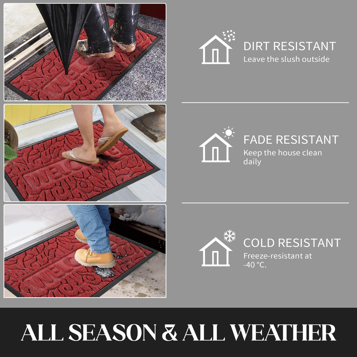 Yimobra Welcome Mat wine red color adds warm curb appeal to entryways
