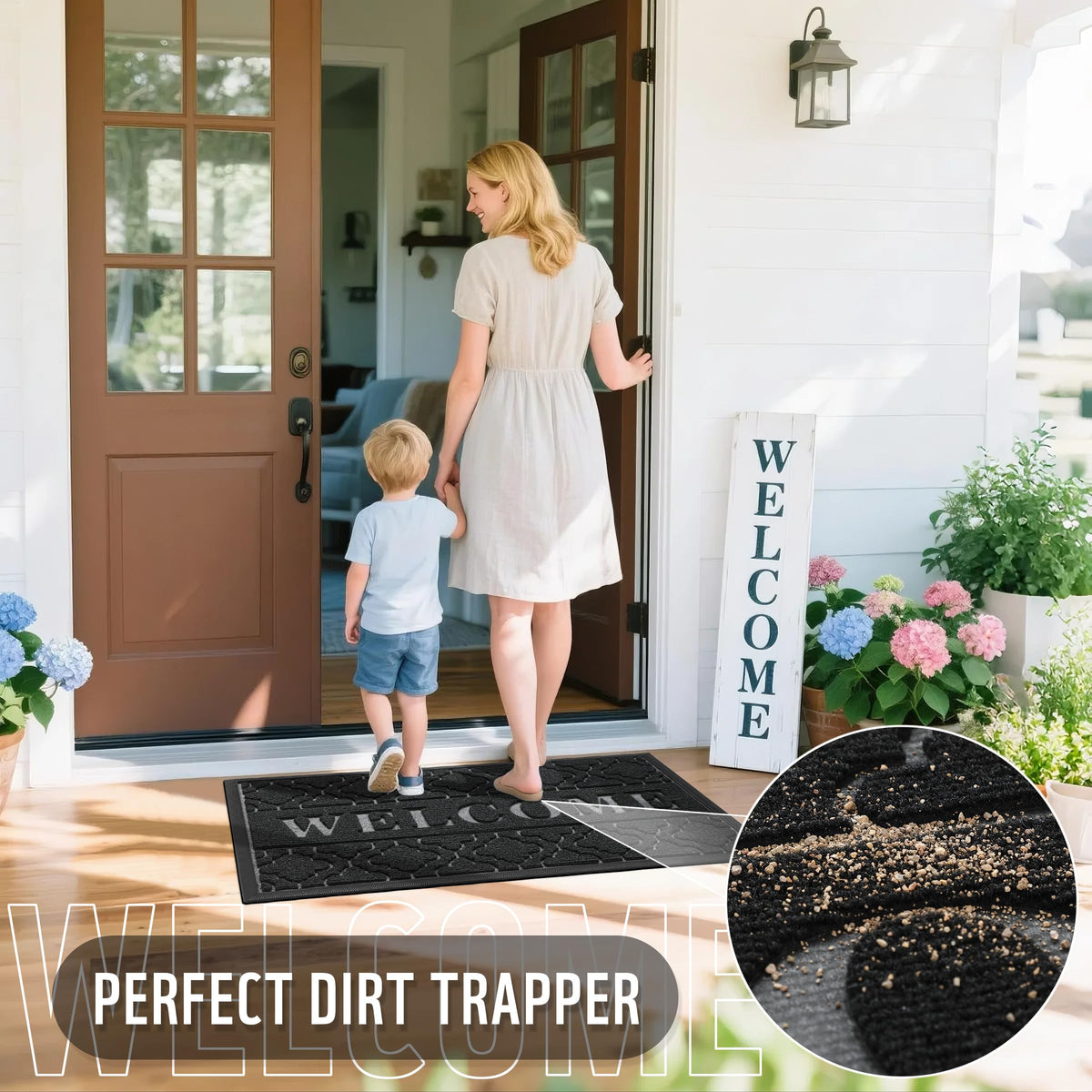 Yimobra easy-clean mat cleans quickly with broom or washer