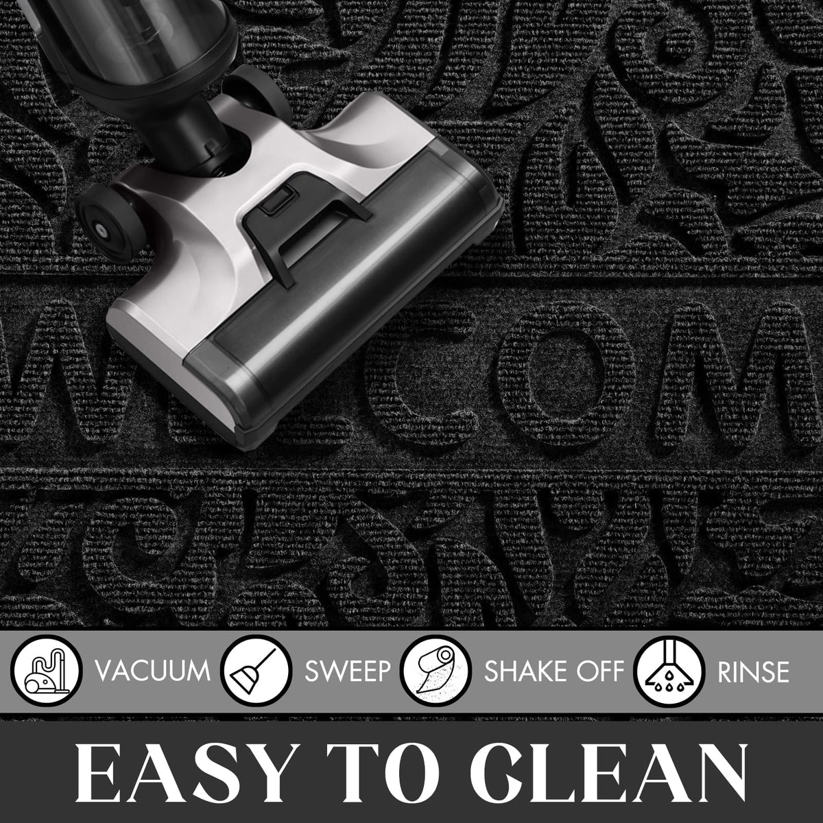 Yimobra Welcome Mat easy-clean surface cleans with vacuum, broom, or hose.