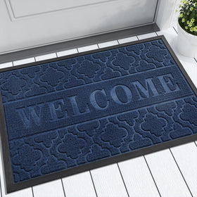 Yimobra welcome mat front door blue, traps dirt efficiently