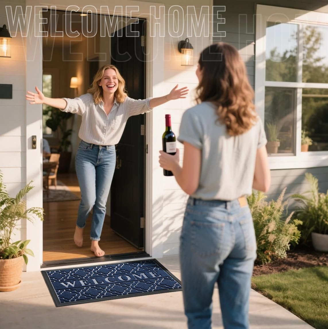 Yimobra groove-pattern blue mat, adds warm entry appeal
