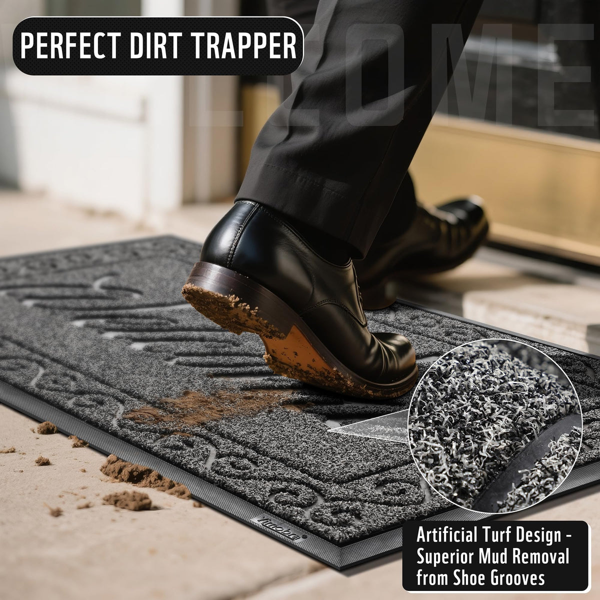 Yimobra Welcome Mat with non-slip backing helps prevent slips when entering and exiting.
