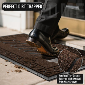 Yimobra welcome mat features non-slip rubber backing for secure footing