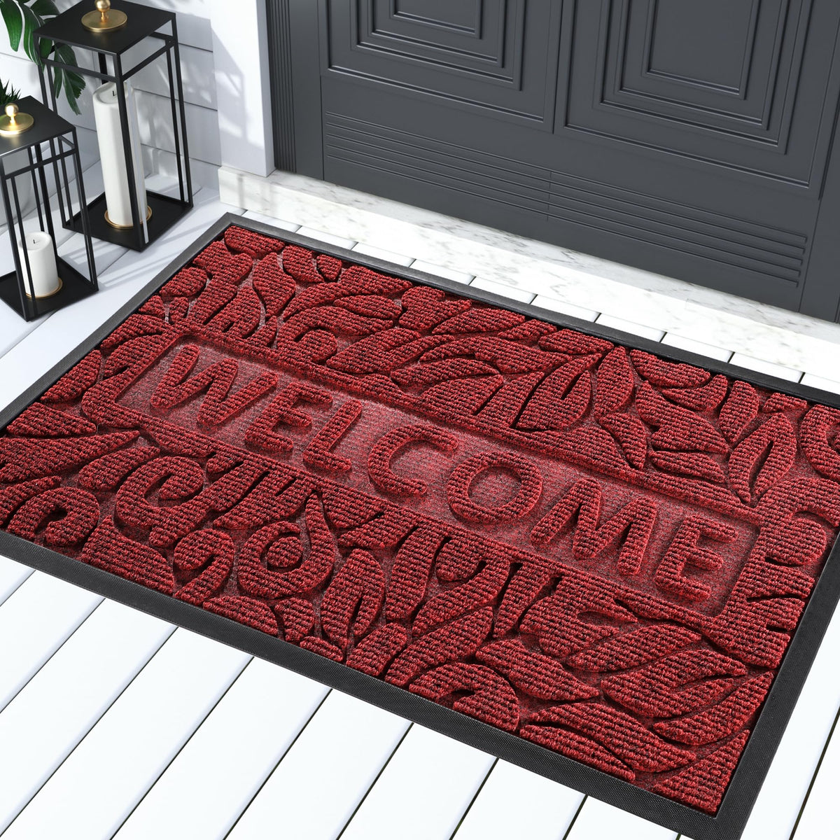 Yimobra Welcome Mat outdoor texture closeup shows moisture-absorbent fibers for a drier entry