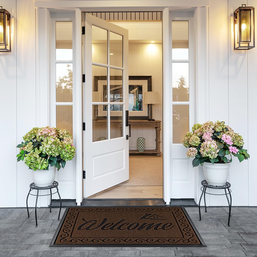 Yimobra welcome mat is sturdy and versatile for entrance, patio, or garage areas