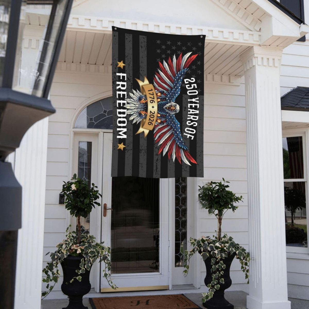 YINGFAN black 250th flag mounted on a pole for sturdy yard decor