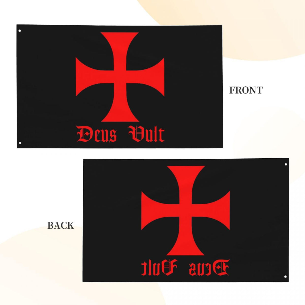 YINGFAN Deus Vult flag detail with bold symbolism and color
