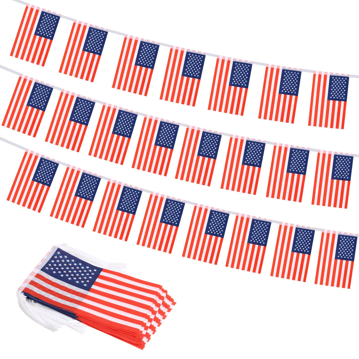 Yingnner American Flag Banner 33ft with 30 mini flags for festive patriotic decor