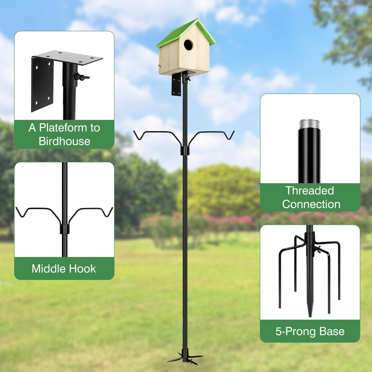 YINGYM 5-prong base provides stable outdoor mounting