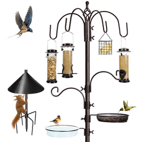 YINGYM 6-hook bird feeding station assembly shows easy setup for backyard viewing.