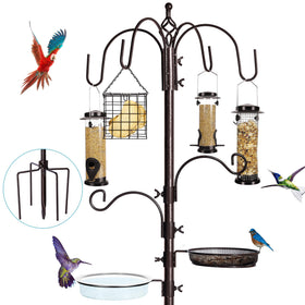 YINGYM 6-hook bird feeding station pole with multiple feeders for backyard viewing.