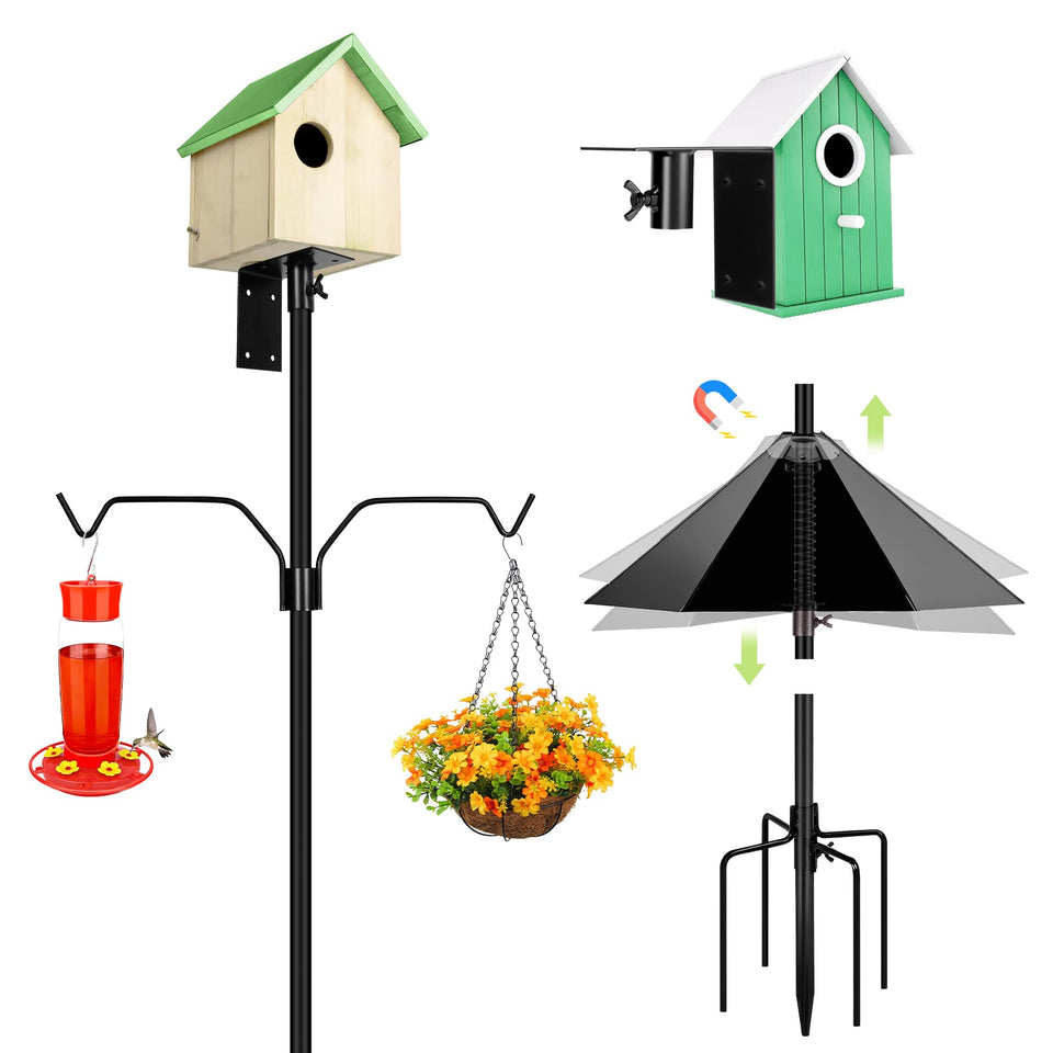 YINGYM 79-inch outdoor bird feeder pole in garden setting for stability
