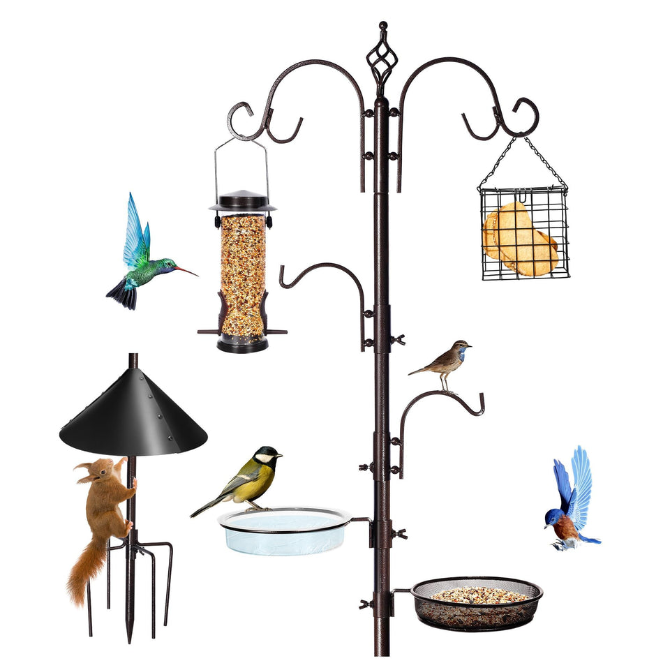 YINGYM Bird Feeding Station Kit with 87-inch pole enables flexible backyard feeding