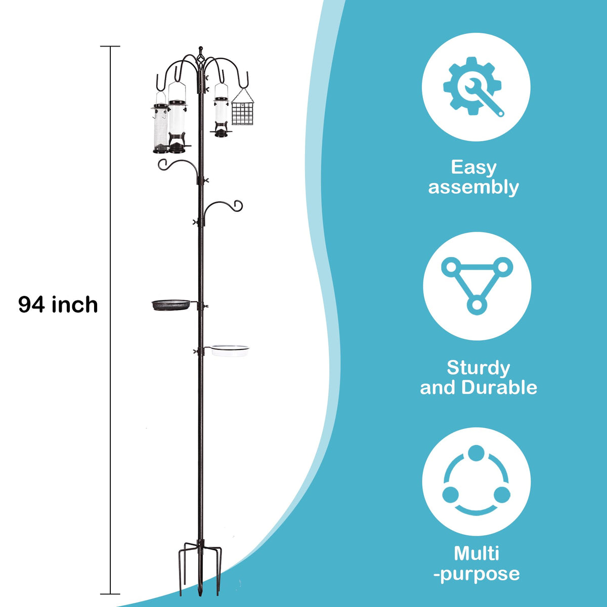 YINGYM four-feeder and bath setup shown for diverse backyard feeding.