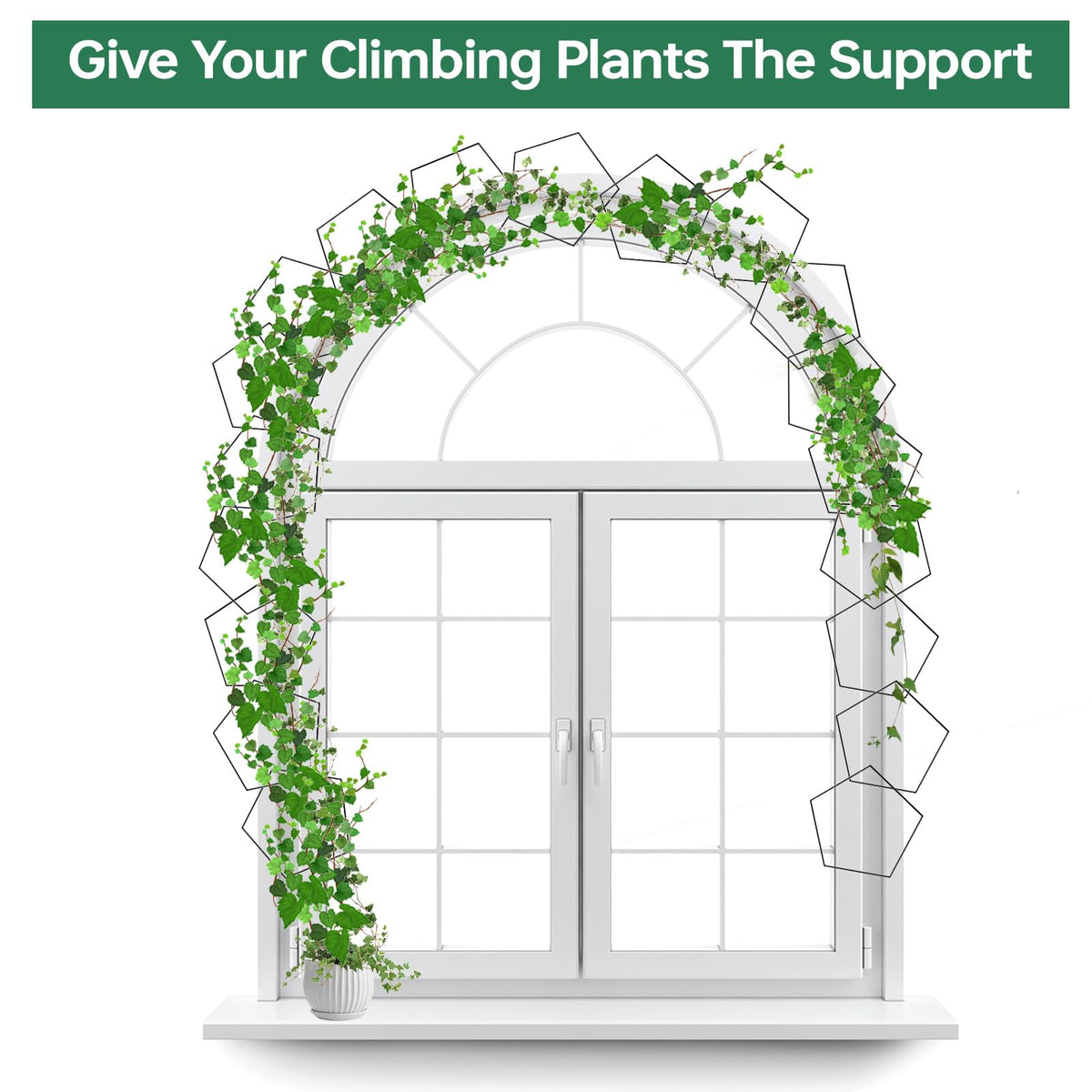 Yinjupu metal trellis with matte black finish for sturdy indoor plant growth.