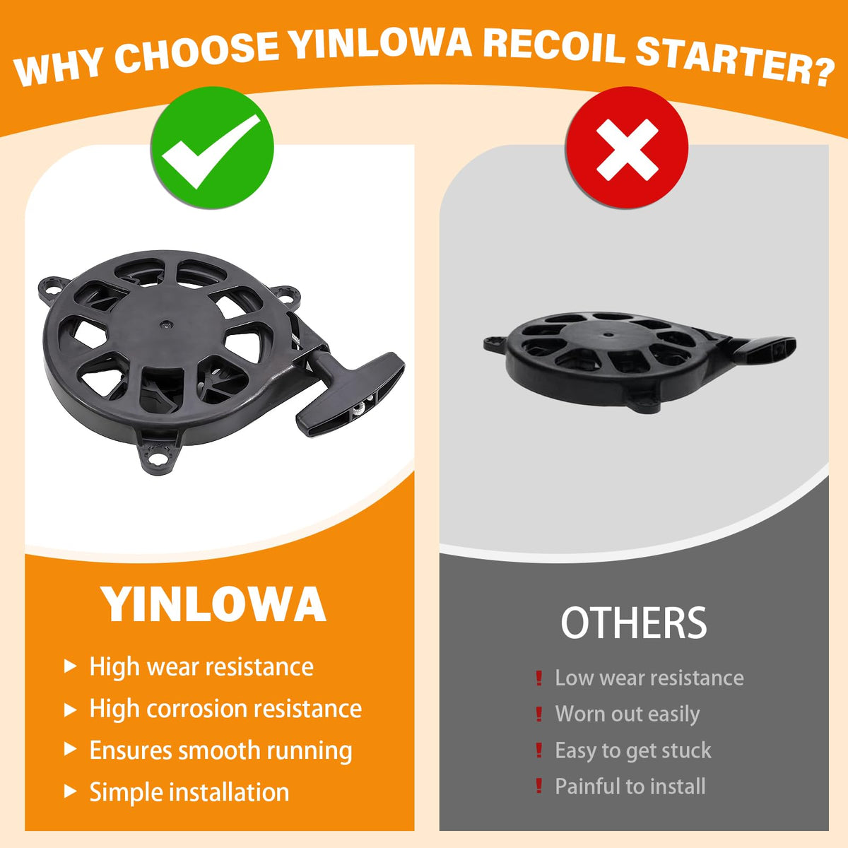 Yinlowa replacement starter assembly, heavy-duty materials withstand thousands of pulls.