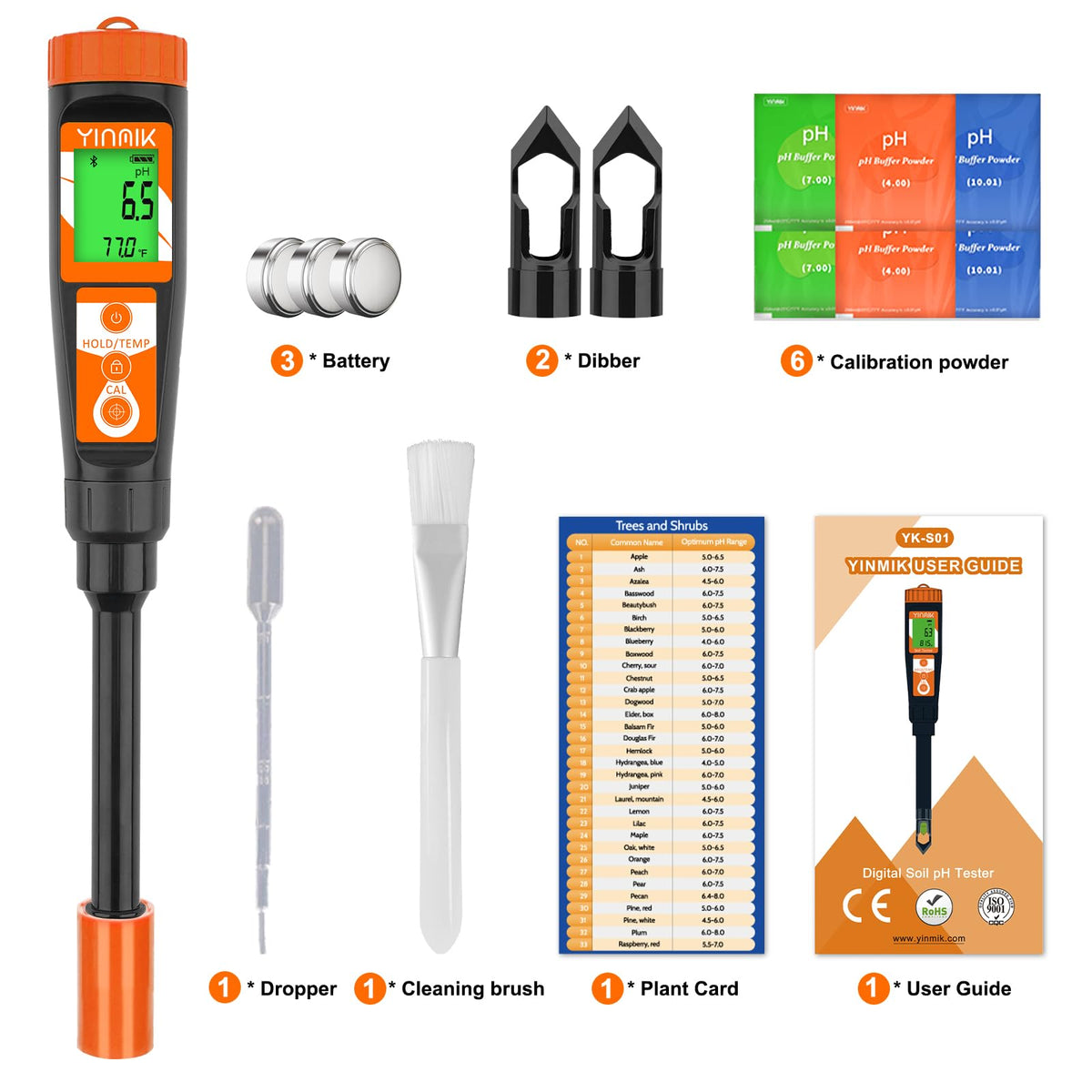 YINMIK plant pH card and calibration powder aid testing accuracy.