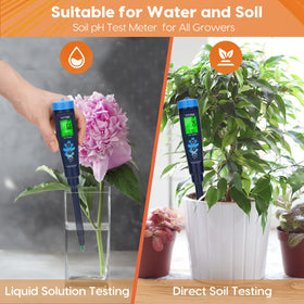 YINMIK tester measuring soil and water for plants in garden
