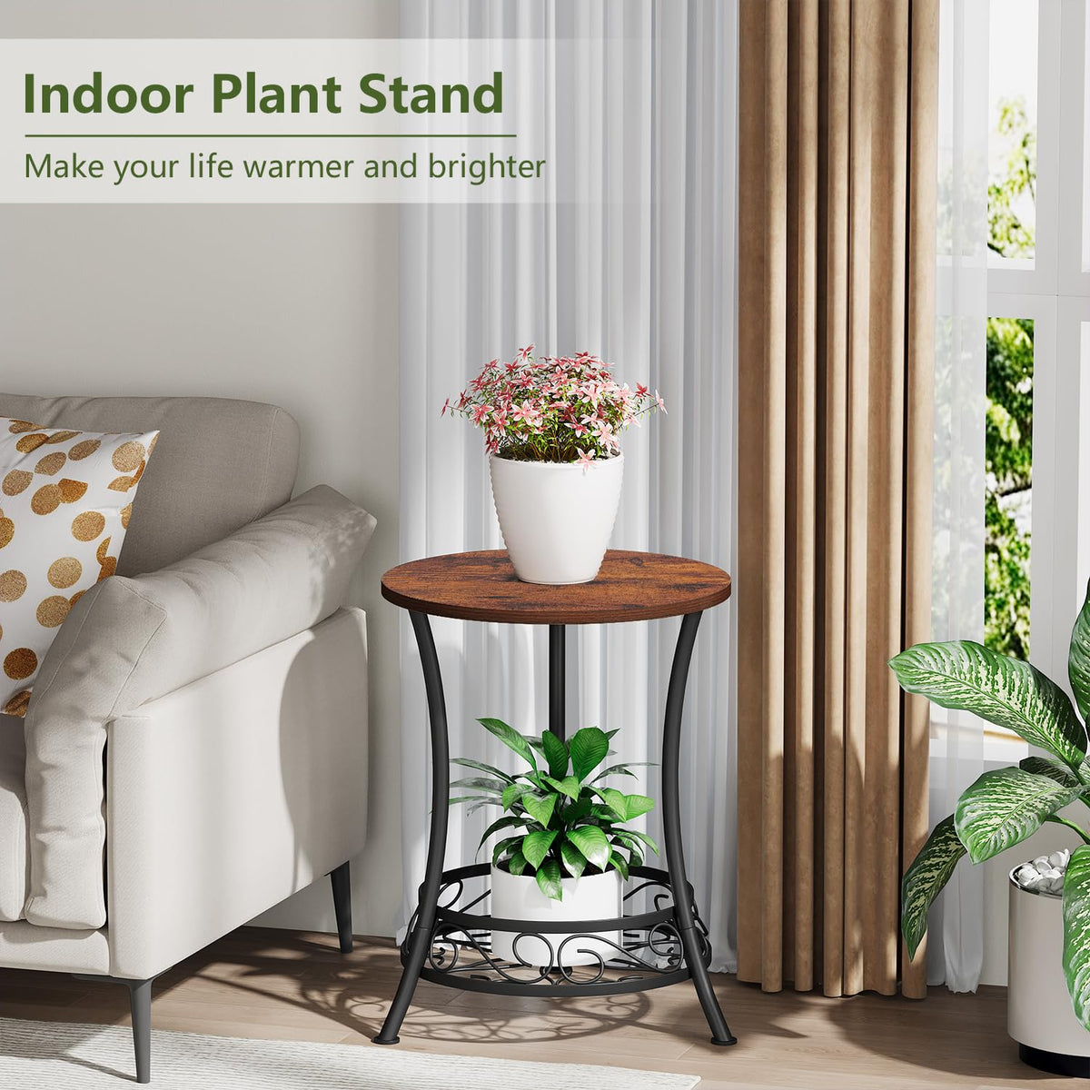 YINMIT corner flower pot holder displaying pots on a metal frame with wood top